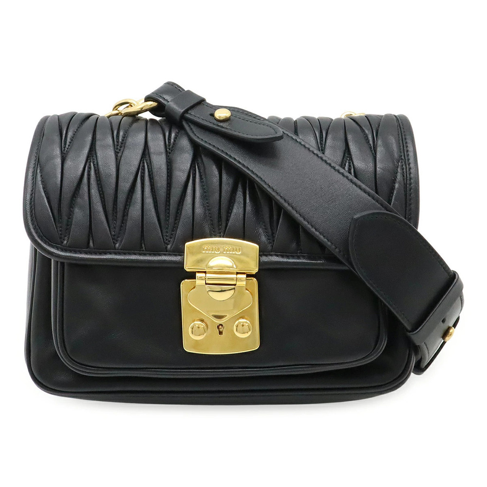 Miu Miu Matelasse Gathered Shoulder Bag Pochette Leather Black